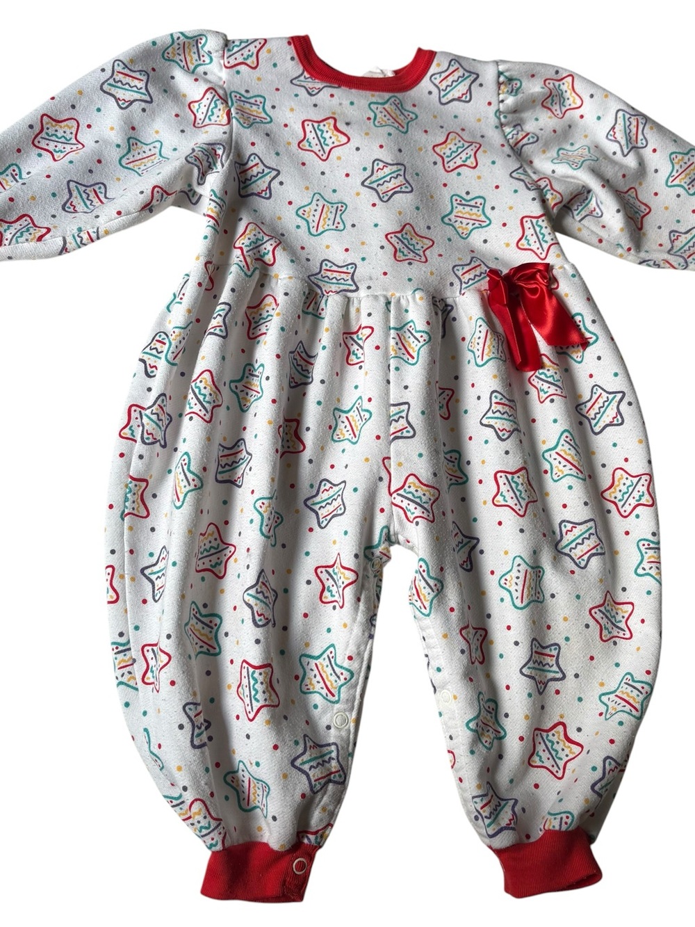 White Star-Print Baby Romper with Red Trim